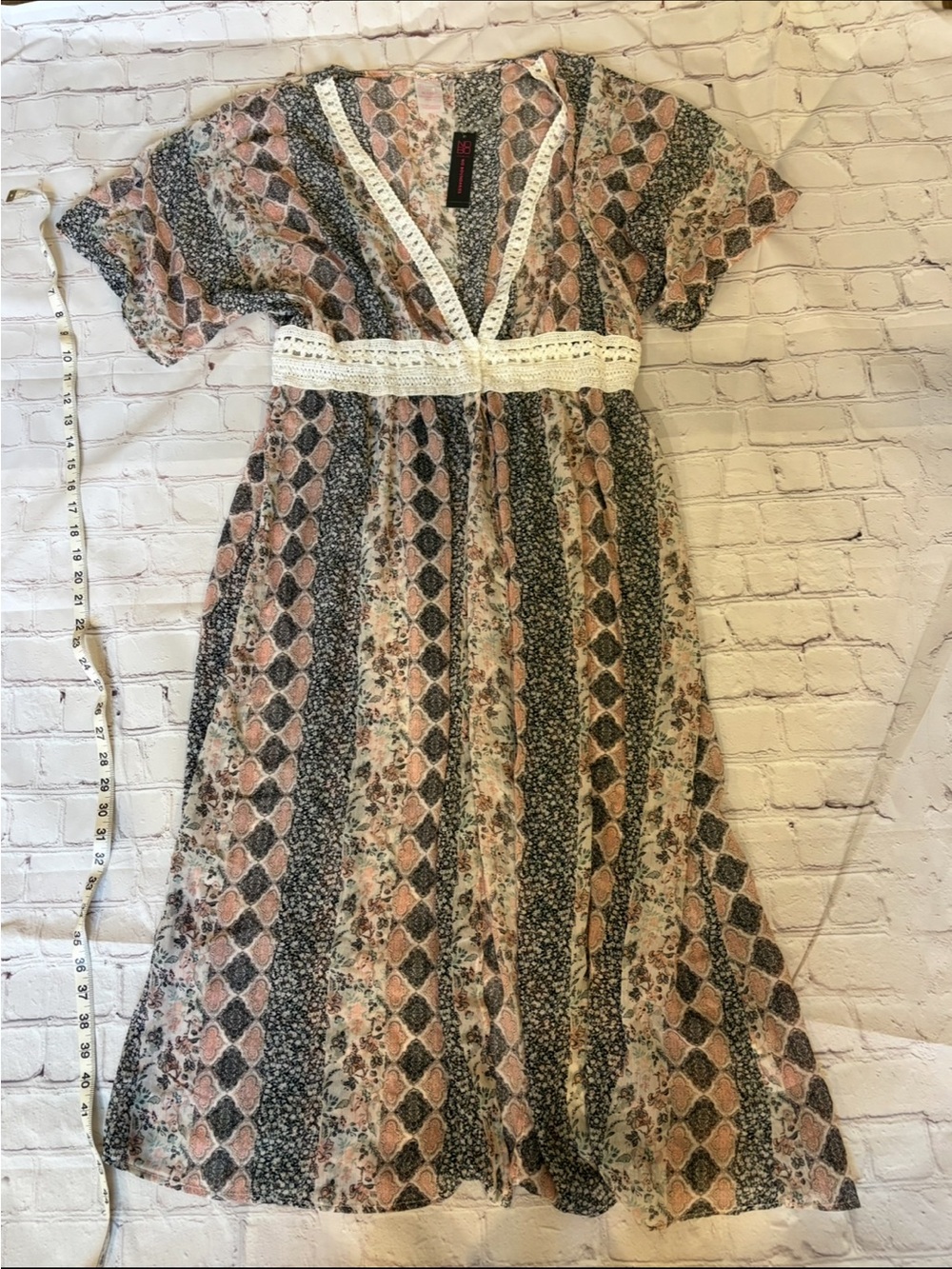 No Boundaries Pink and Black Maxi Kimono with Crochet Waistband